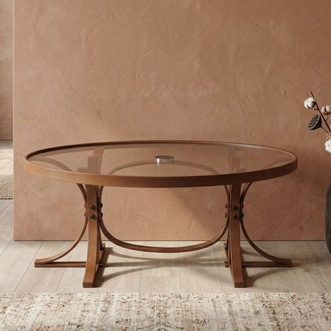 Couch-Couchtisch Sommo, Gehärtetes Glas, oval, Gestell Glas, 112x78x47 cm, Braun-Nussbaum (1/5)