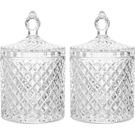 2 Pièces Bocaux à Bonbons avec Couvercles, Bocaux de Stockage en Verre Transparent,Bocal en Cristal Decoratif,Bocaux de Rangement pour Bonbons, Chocolat, Haricots, Biscuits, Sucre (1/5)