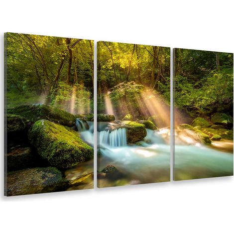 Tableau triptyque paysage cascade en forêt - 90x60 cm (1/5)