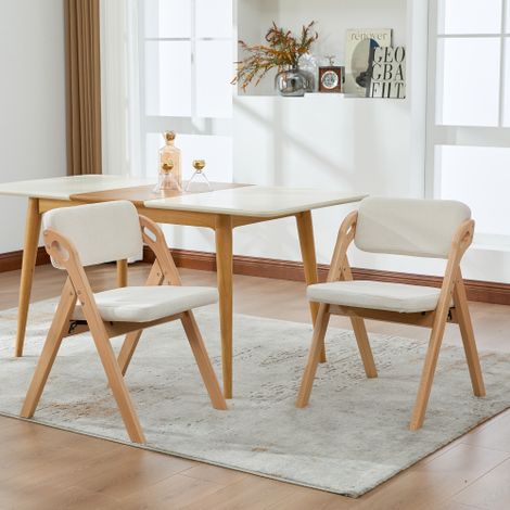 Sedie pieghevoli con seduta imbottita in legno massello (faggio), sedie da pranzo impilabili (set da 2), ideali come sedie extra per cucina, ufficio, matrimoni, feste, picnic. Beige. (1/5)