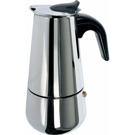 TRADE SHOP - Caffettiera Moka In Acciaio Inox Lucido Con Manico In Bachelite Da 2 Tazze Fondo Induzione -