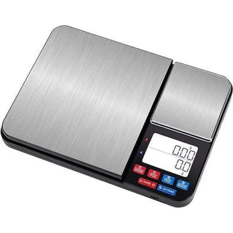 Balance de cuisine électronique à double panneau avec des précisions respectives de 10 kg/1 gramme et 500 g/0,01 gramme. (1/5)