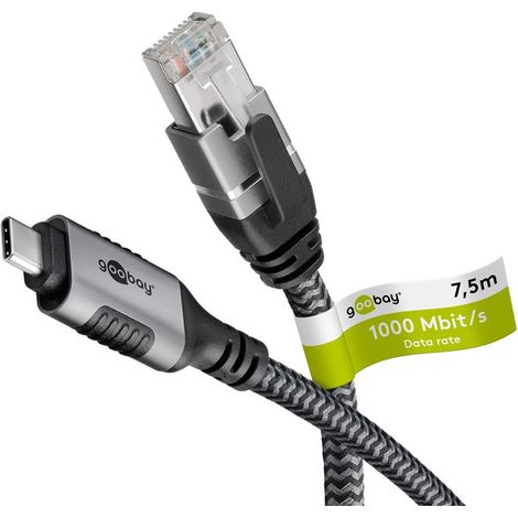 Cavo Ethernet da USB-C™ 3.1 a RJ45, 7,5 m, collega router, modem o switch di rete alla porta USB-C™ di un laptop, tablet o smartphone. Lunghezza del Cavo 7.5 m