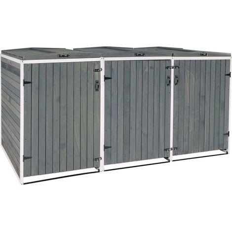 [NON UTILIZZATO] 3x copribidoni box spazzatura rifiuti HHG-981 98x238x126cm legno abete grigio bianco