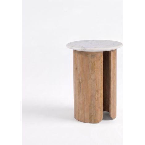 Mesa auxiliar Léana de mármol y madera de mango (1/4)