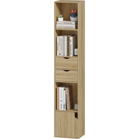 HOMCOM Libreria 6 Ripiani Con Cassetto, Sportello, Mensole, Rovere (1/5)
