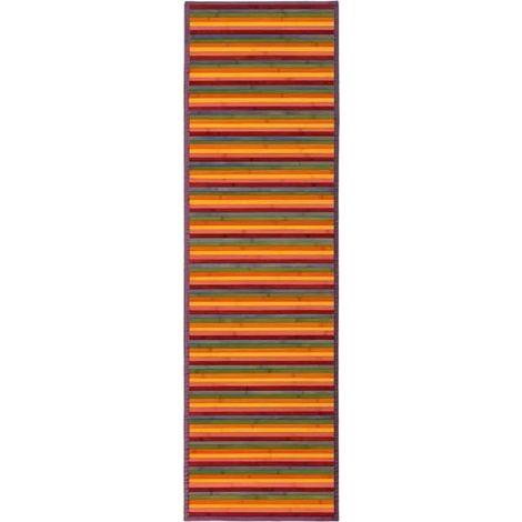 Tapis de sol antidérapant - JUANIO - JUANIO - Bambou 200x60 cm - Rayures multicolore - Antidérapant (1/3)
