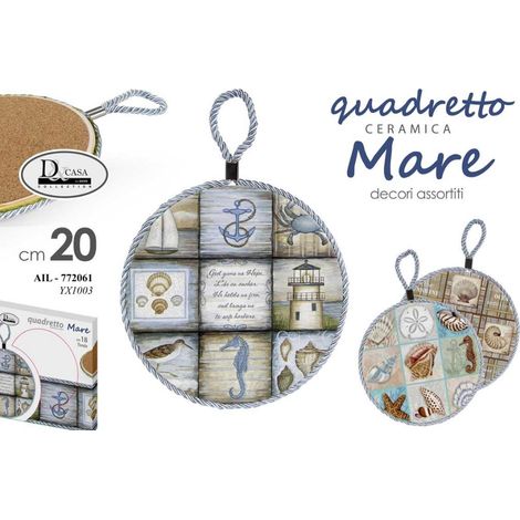 Sottopentola quadretto da appendere tondo in Ceramica decoro mare 20 cm 3 Colori (1/2)