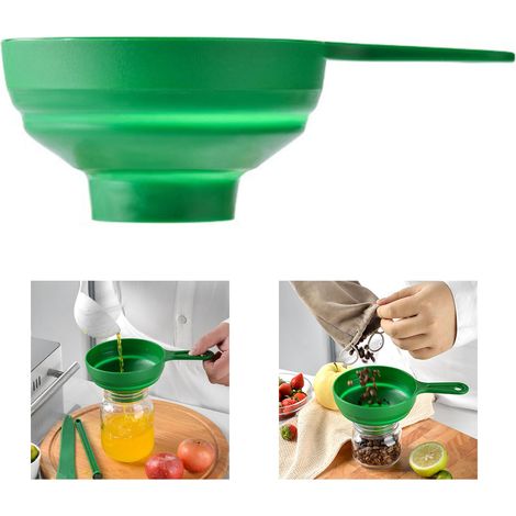 Entonnoir de cuisine en silicone pliable et multifonctionnel à large ouverture, vert (1/5)