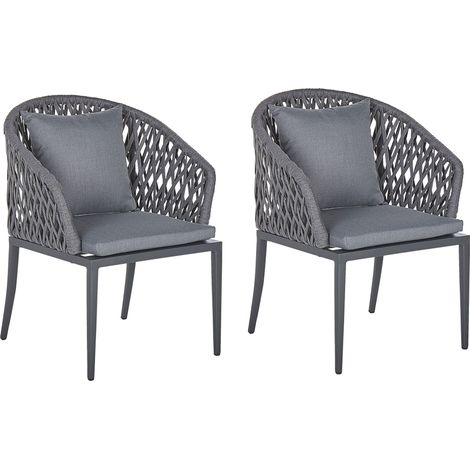 Conjunto de 2 sillas de comedor de jardín estructura de metal gris con cojines diseño de cuerda moderno Lipari (1/5)