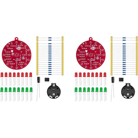 Kit de soudure DIY pour circuit imprimé avec 2 LED NE555 clignotantes (rouge et vert) - Motif sapin de Noël (1/5)