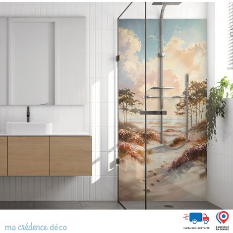 Panneau de douche : Dunes et mer lointaine 2 - Couleur Gris platine - Alu composite - 90 - 245 (1/3)