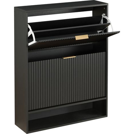 Armoire à chaussures noire 80 x 24 x 102 cm avec plateau décoratif et protection basculement (1/5)