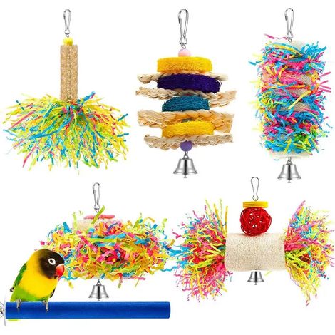 Nichoirs - 6 jouets suspendus pour cages à perroquets - jouets suspendus - clochette - nid - balançoire pour oiseaux - jouets à mâcher