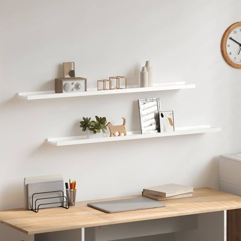vidaXL Estantes de pared 2 unidades blanco brillo 100x9x3 cm (1/5)