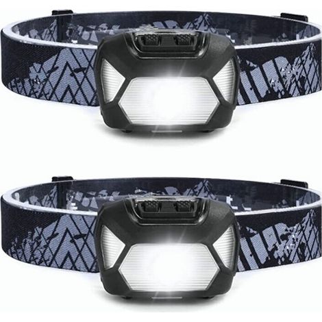 Linterna frontal LED recargable potente, D5000 Linterna frontal LED superbrillante 2000 lux Luz blanca y roja 6 modos de iluminación IPX4 para correr, pescar, andar en bicicleta, acampar - 2 unidades  (1/4)