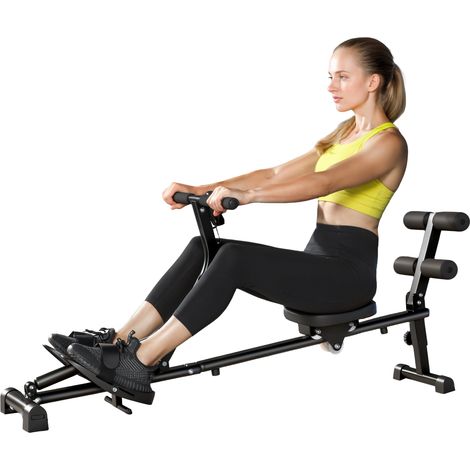Rameur abdos réglable 12 niveaux machine cardio 2 en 1 écran LCD acier plastique noir