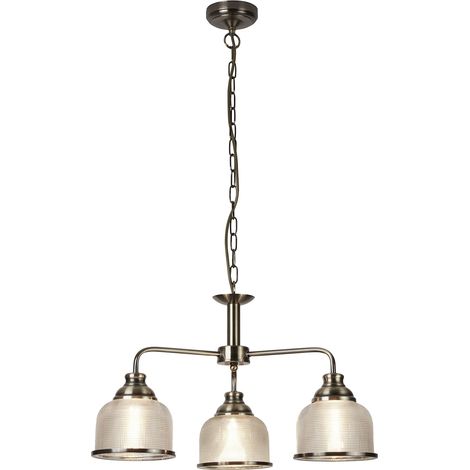 Searchlight Bistro - Sospensione a soffitto a 3 luci multibraccio bianco, ottone antico, attacco E27 (1/5)