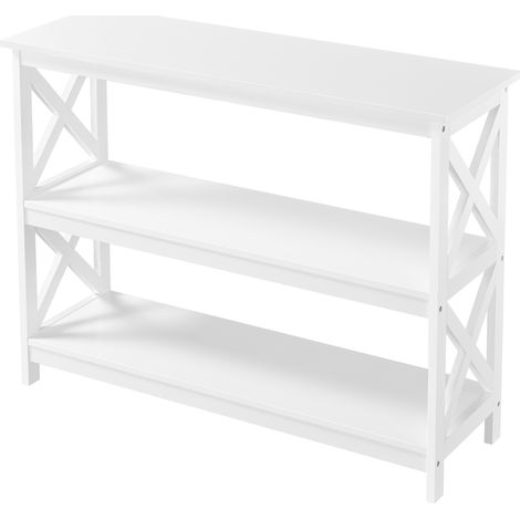 Homevive Mesa de Consola de Tres Niveles Mesa de Entrada con Cajones Mueble Recibidor Estrecho para Salón Mesa Auxiliar Blanco 106x35x80cm
