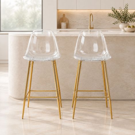 Tabourets de bar transparents lot de 2, structure métallique dorée, H 101,6 cm HAVRYA (1/5)