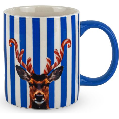 WD LifeStyle Tazza New Bone China 330 Ml Decoro Corna Candy Cane Blu Natale