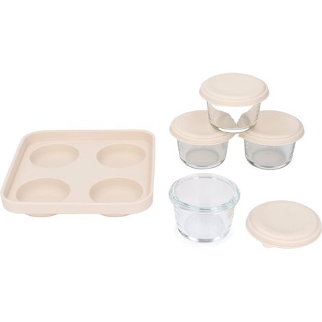 Contenants à vinaigrette transparents et réutilisables en silicone alimentaire avec couvercles, compatibles congélateur et micro-ondes, beige (1/5)