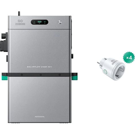 Zendure SolarFlow 2400 AC+ – Stockage AC 2400W, 2,4 kWh extensible à 16,8 kWh, compatible solaires, Plug & Play, 2400VA. avec AB3000L (2.88 kWh), avec 4x Smart Plug Pro