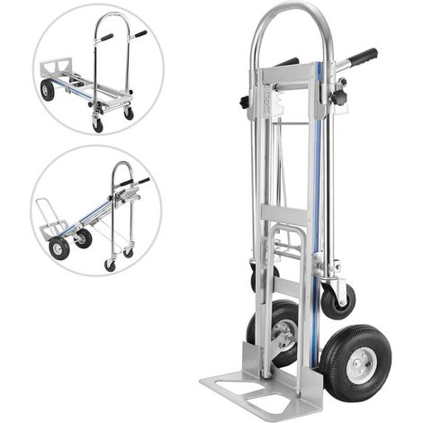 Diable Chariot de Transport Pliable 3 en 1 Aluminium Charge 350 kg Roues 10 Pouces pour Manutention Déménagement (1/5)