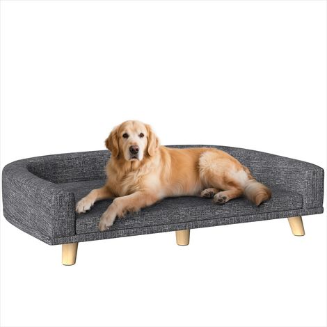 Couchage pour chien Canapé pour chien en bois et tissu gris foncé (1/5)