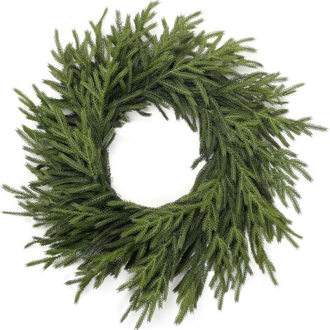 Corona navideña artificial de pino de Norfolk, decoración festiva para puerta y pared (60 cm). (1/5)