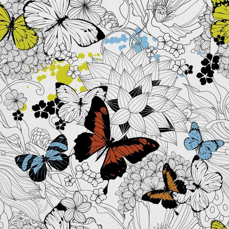 Telas decorativas Oxford para exteriores con motivos de mariposas y flores. (1/5)