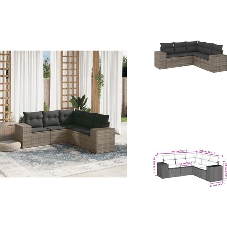 5-tlg. Garten-Sofagarnitur mit Kissen Grau Poly Rattan - Gartensorte - Gartenmöbelset - PE-Rattan Möbel - Outdoor Lounge Set - Wetterfeste Gartenmöbel (1/3)