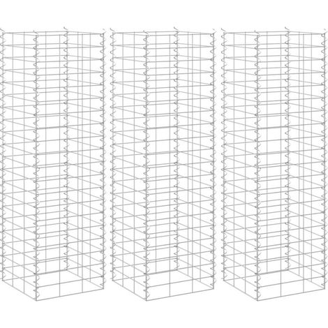 Lits Surélevés en Gabion Jardinières de Jardin en Fer Argenté 30x30x100 cm Lot de 3 - PANGIVO (1/5)