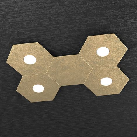 Plafoniera Moderna 5 Moduli Hexagon Metallo Foglia Oro 4 Luci Led 12X4W (1/3)