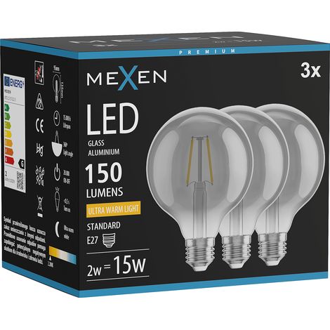 Mexen Vintis 3x Ampoule filament LED E27, G95, 2W, Chaude - 2200K, 150 lm, fumée - L157-E27-0222-70x03 (1/5)
