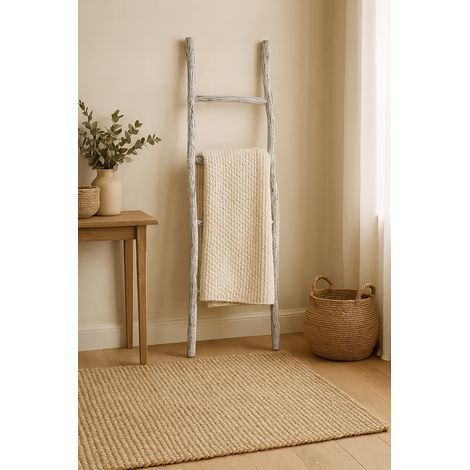 Handtuchhalter aus Holz für moderne Badezimmer, bodenstehend, dekorativer Handtuchhalter für die gesamte Wand, Leiter (1/5)