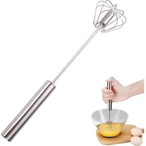 1 batteur à œufs semi-automatique en acier inoxydable de 30 x 7 cm, batteur à œufs semi-automatique rotatif, outil de mélange de cuisine