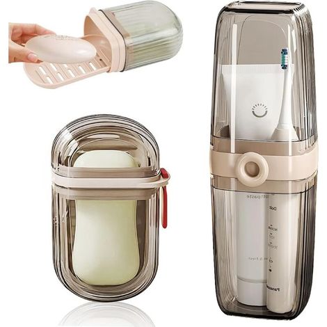 Lot de 2 porte-savons de voyage avec couvercles, étui à brosse à dents avec couvercle, imperméable, idéal pour le camping, les voyages d'affaires et les vacances. (1/5)