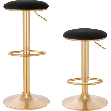 Woltu – Tabouret de bar réglable 61-82 cm – Siège en velours noir – Cadre métallique robuste – Repose-pieds et pivot 360° (1/5)