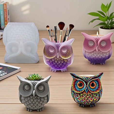 3D Eulen Silikonform Gießform für Gips, Resin, Beton Herbst, Halloween, Weihnachten Deko