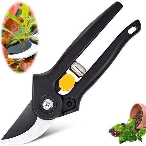Garden Secateurs - High Quality - Stainless Steel - Ergonomic - 18.6 cm - Black