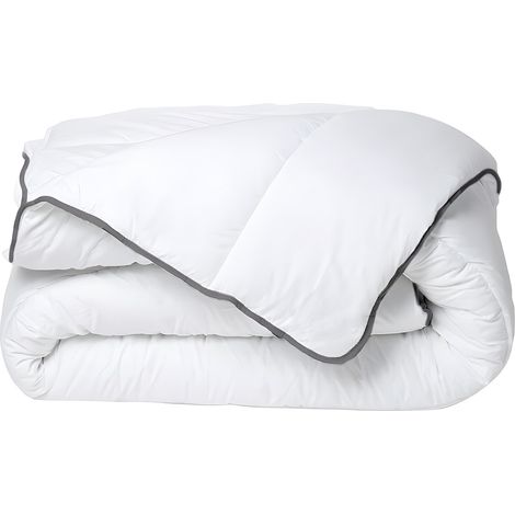 Couette Câline toucher soie 240 x 260 cm - 250 g/m² - Blanc biais gris - BIESYA