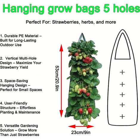 (PE vert 5 trous, 1 pièce) Sacs de culture suspendus pour fraises et tomates - Jardin vertical - Pot de culture pour fraises - Tour aéroponique (1/4)