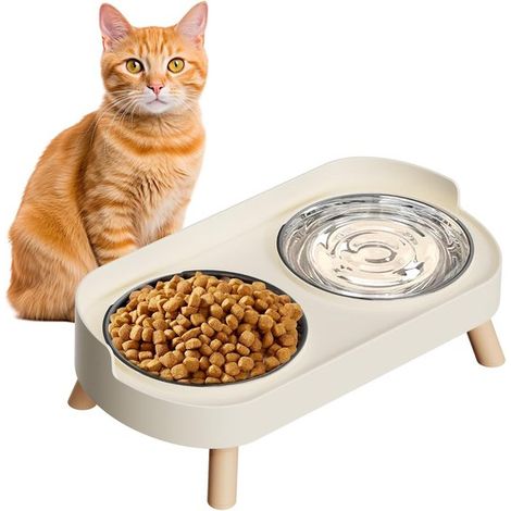 Lettiera alta, appositamente progettata per gatti da interno, resistente agli schizzi, con due ciotole per il cibo in acciaio inox incluse, per gatti e gattini. (1/5)