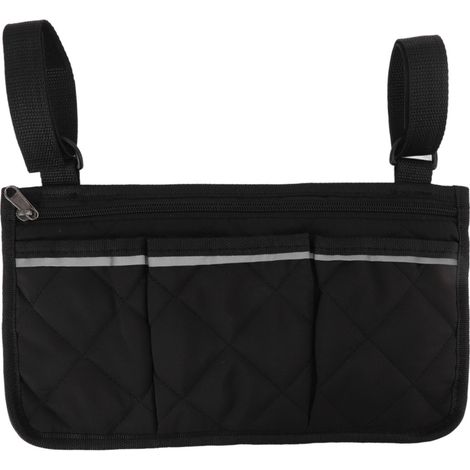 Sac de rangement pour fauteuil roulant, en plastique imperméable, avec de multiples poches, dont une poche latérale pour fauteuil roulant, adapté aux sièges mobiles d'extérieur, noir. (1/5)