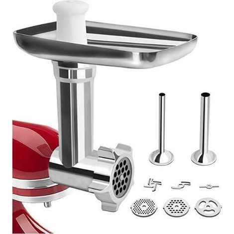Accessoires hachoir à viande KitchenAid, hachoir pour robot culinaire, avec 3 lames et 2 tubes à farcir pour KitchenAid Artisan (1/5)