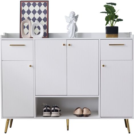 PLACARD MODERNE MULTIFONCTIONNEL AVEC Tiroirs ET Portes Particle Board Blanc 130.00 x 37.00 x 100.00 (1/5)
