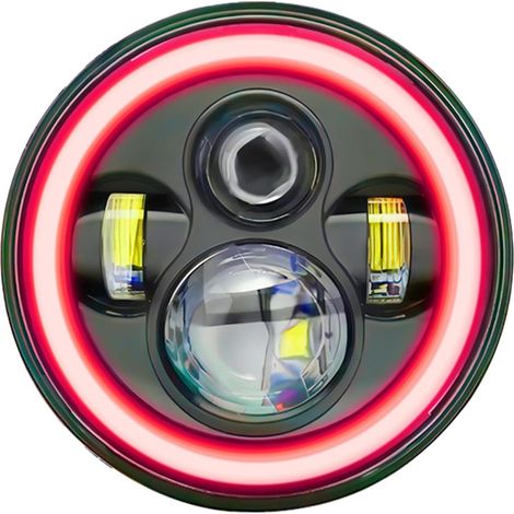 Phare LED de 17,8 cm pour voiture et moto avec feux de circulation diurne/clignotants/feux de croisement/feux de route, angle rouge de 17,8 cm, phare rond de rechange pour Wrangler JK TJ LJ CJ