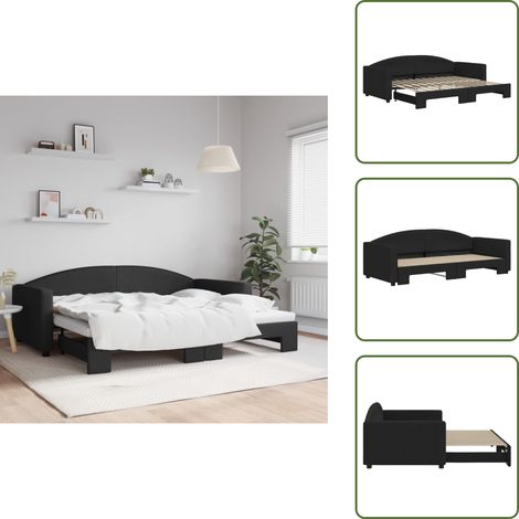 Doppelbett - vidaXL Tagesbett Ausziehbar Schwarz 90x200 cm Stoff - Wohnzimmersofa