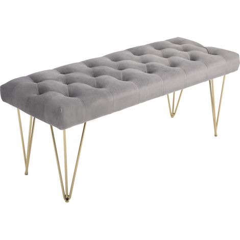 Panca ingresso porta scarpe in velluto grigio 116 x 44,5 x 49 cm MODENUIT (1/5)